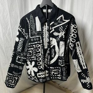 New Direction quilted patchwork‎ embroidered jacket M black white